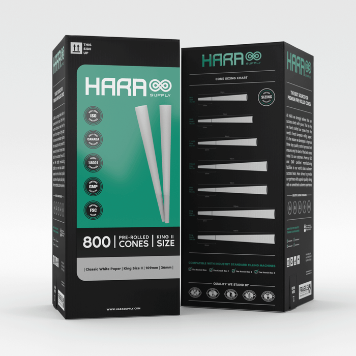 Hara Supply Classic White Pre-Rolled Cones King Size 800 Count (109mm/26mm) - State of Missouri Compliant Warning Symbols