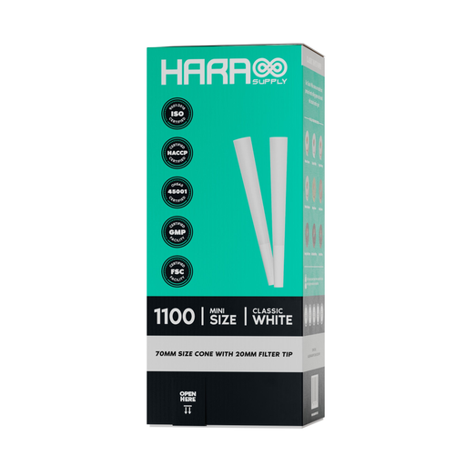 Hara Supply Classic White Pre-Rolled Cones Mini Size 1100 Count (70mm/20mm)