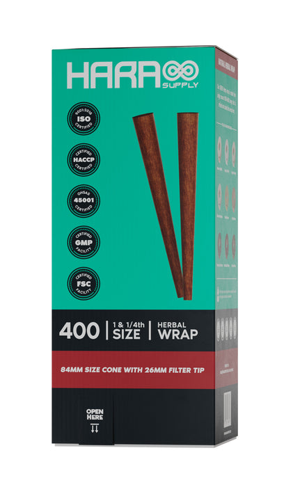 Hara Supply - Tea Leaf - Brown -  Pre-Rolled Cones 400 Count (84mm/26mm)