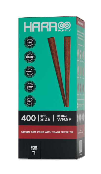 Hara Supply - Tea Leaf - Brown - Pre-Rolled Cones King Size 400 Count (109mm/26mm)