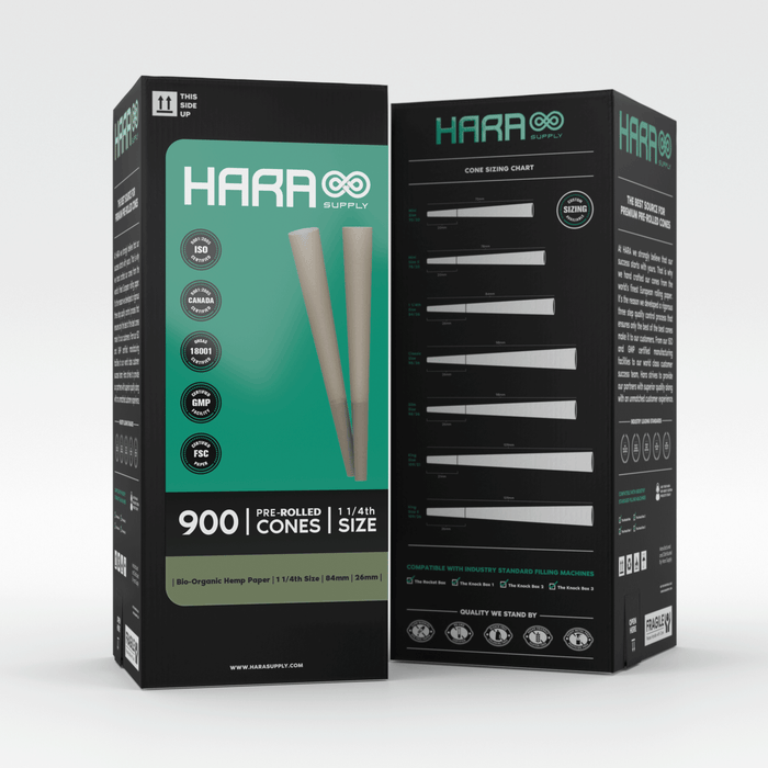 Hara Supply Bio-Organic Hemp Pre-Rolled Cones 1 1/4th 900 Count (84mm/26mm)
