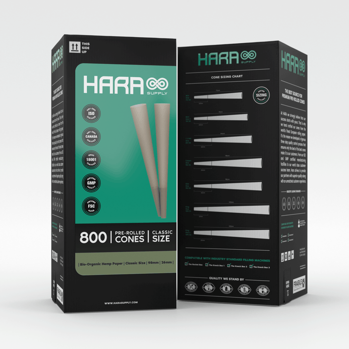 Hara Supply Bio-Organic Hemp Pre-Rolled Cones Classic Size 800 Count (98mm/26mm)
