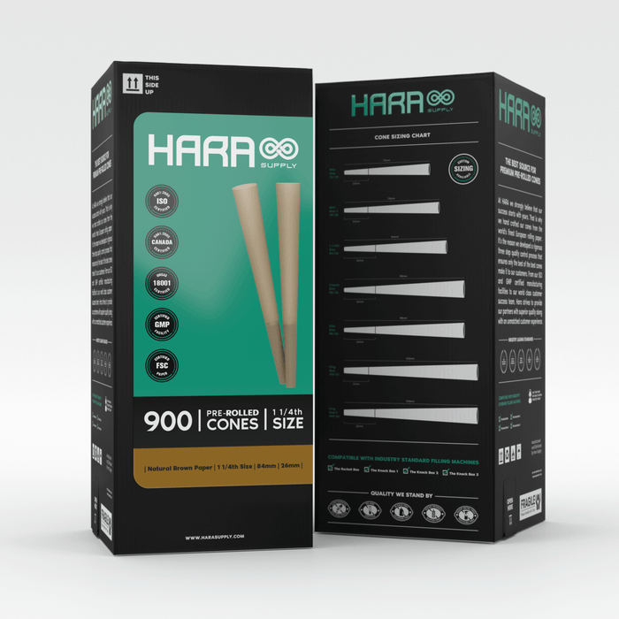 Hara Supply Natural Brown Pre-Rolled Cones 1 1/4th 900 Count (84mm/26mm)
