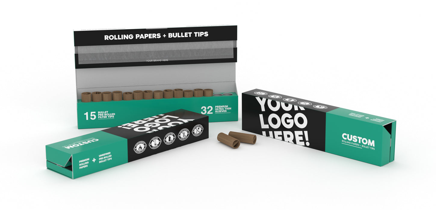 Custom Rolling Paper - With Bullet Tips Vertical Enclosure KSS Size